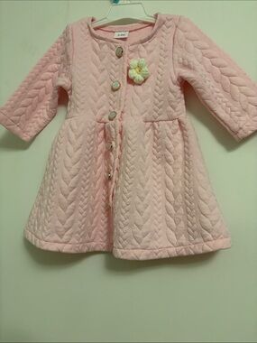 Pink Quilted Baby Dress with Flower Accent